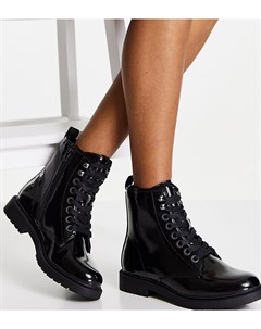 Черные массивные ботинки для очень широкой стопы на плоской подошве со шнуровкой Simply be extra wide fit