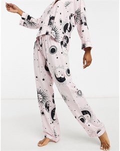 Розовые комбинируемые пижамные брюки из 100 модала с астрологическим принтом Asos design