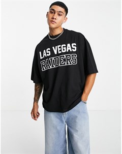 Черная oversized футболка с принтом названия команды НФЛ Las Vegas Raiders Asos design