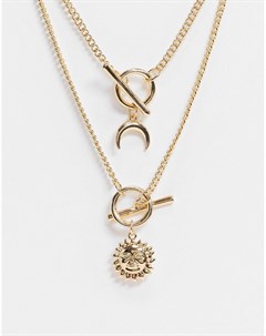 Ожерелье с Т образными застежками и подвесками в виде луны и солнца Asos design