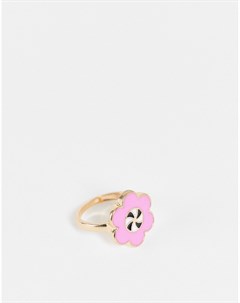 Кольцо с цветком с покрытием розовой эмалью Vintage supply