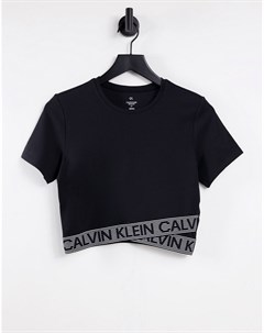Черная укороченная футболка с лентой с логотипом Calvin klein performance