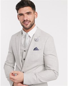 Эластичный супероблегающий пиджак серого цвета из ткани с добавлением льна в клетку wedding Asos design