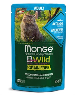 Влажный корм для кошек Bwild Grain free из анчоусов с овощами пауч 0 085 кг Monge