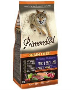 Сухой корм Grain Free Adult Mini беззерновой с форелью и уткой для собак мелких пород 2 кг Форель и  Primordial
