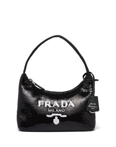Черная сумка с пайетками и логотипом Re Edition 2000 Prada
