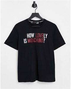 Черная футболка с логотипом и принтом How Lovely Love moschino