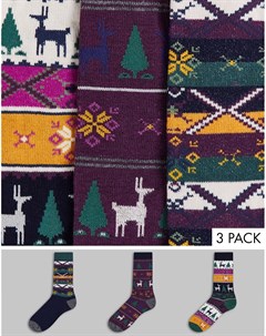 Набор из 3 пар новогодних носков с узором Фэйр Айл и оленями Asos design