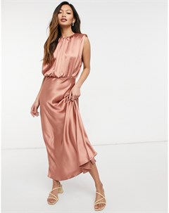 Атласное розовое платье миди без рукавов Asos design