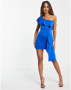 Голубое платье мини на одно плечо с оборкой Femme luxe