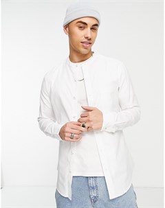 Белая оксфордская рубашка зауженного кроя из эластичной ткани с длинными рукавами и воротником стойк Topman