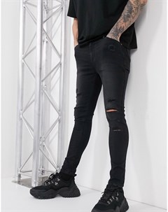 Черные выбеленные джинсы стретч с напылением и рваной отделкой Asos design