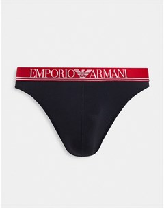 Черные сетчатые стринги из микрофибры с красным поясом Emporio armani bodywear