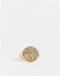 Золотистое кольцо печатка с Витрувианским человеком Asos design