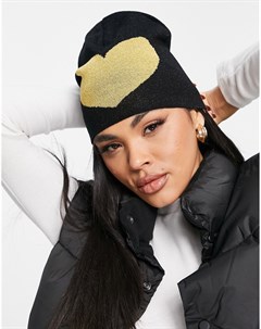 Черная шапка бини с логотипом сердечком Moschino
