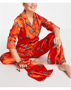 Атласный пижамный комплект красного цвета с зебрами Night