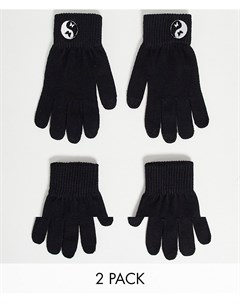 Набор из 2 пар черных перчаток для сенсорных экранов из переработанного полиэстера с вышивкой Asos design