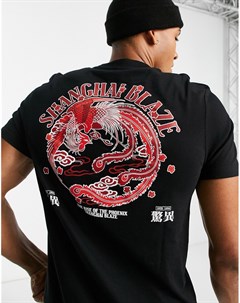 Черная oversized футболка из органического хлопка с принтом красного дракона на спине Asos design