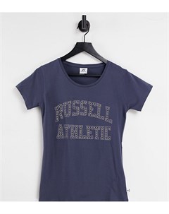Синяя футболка с заклепками и эффектом омбре Russell athletic