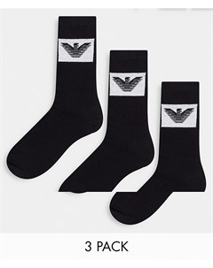 Набор из 3 пар черных носков с контрастным прямоугольным логотипом Emporio armani bodywear