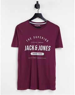 Бордовая футболка с круглым вырезом и логотипом Jack & jones