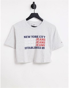 Серая укороченная футболка с принтом New York City Tommy jeans