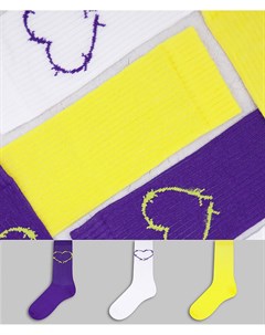 Набор из 3 пар носков фиолетового и желтого цветов с сердечком из колючей проволоки New girl order