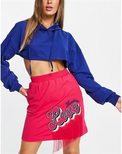Розовая трикотажная мини юбка с отделанным бахромой логотипом Love moschino