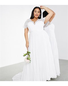 Свадебное платье с кружевной отделкой глубоким вырезом и плиссированной юбкой Curve Sophia Asos edition