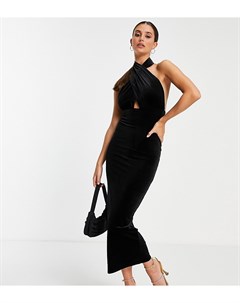 Черное вельветовое платье макси с завязкой на шее и перекрестной отделкой ASOS DESIGN Tall Asos tall