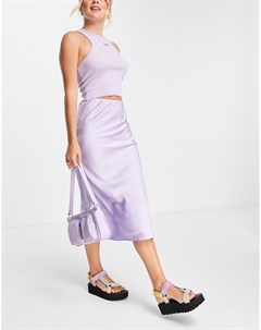 Сиреневая атласная юбка миди косого кроя в стиле комбинации Asos design
