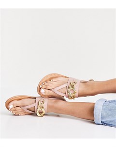Бежевые кожаные сандалии с перемычкой между пальцами и цепью для широкой стопы Foliage Asos design