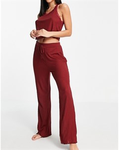 Бордовый пижамный комплект с майкой с кружевной отделкой Topshop