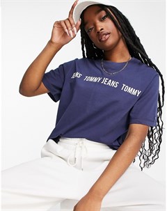 Темно синяя футболка с короткими рукавами и логотипом Tommy jeans