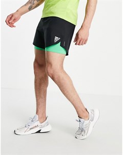 Черные шорты для бега с зелеными элементами adidas Primeblue Adidas performance