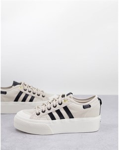 Белые кроссовки с черной деталью на платформе Nizza Adidas originals
