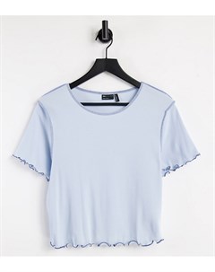 Синяя укороченная футболка с короткими рукавами и контрастной строчкой ASOS DESIGN Curve Asos curve