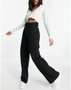 Черные широкие брюки из твила в винтажном стиле Bershka