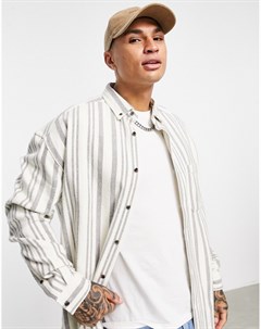 Фланелевая oversized рубашка цвета экрю в стиле 90 х с принтом в полоску Asos design