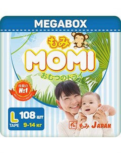 Японские подгузники Monkey Megabox L 9 14кг 108шт Momi