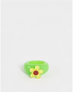 Пластиковое зеленое кольцо с желтым цветком Asos design