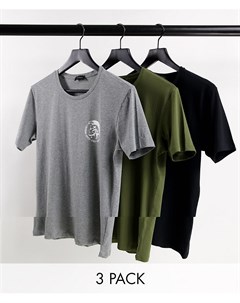 Набор из 3 футболок черного серого цвета и цвета хаки Randall Diesel