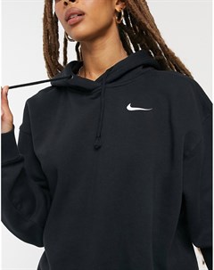 Oversized худи черного цвета с маленьким логотипом галочкой в левой части груди Nike
