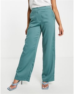 Мягкие атласные брюки синего цвета из переработанного смесового материала с широкими штанинами от ко Vila
