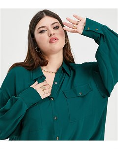 Бирюзовая oversized рубашка со складками Plus Extro & vert