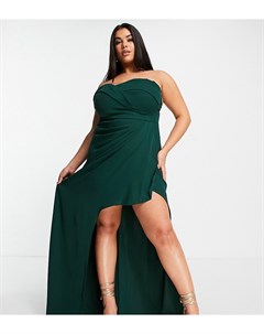 Изумрудно зеленое платье макси со спущенными плечами и асимметричным краем Yaura plus