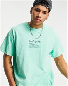 Oversized футболка шалфейно зеленого цвета с принтом Los Angeles на груди Topman