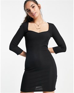 Черное платье мини в рубчик с вырезом сердечком Miss selfridge