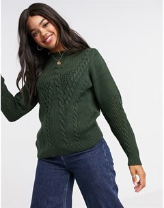 Темно зеленый свитер с узором в косичку Pieces