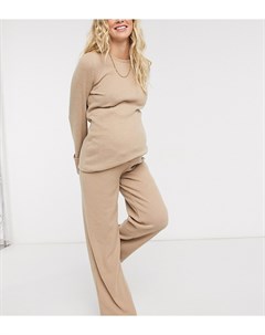 Широкие брюки бежевого цвета в рубчик от комплекта Pieces maternity